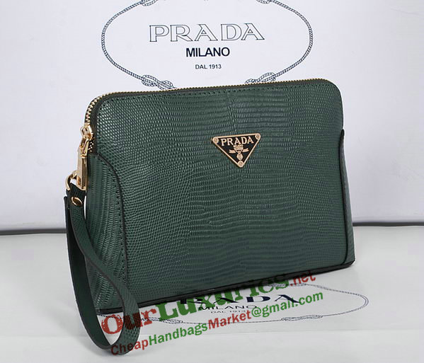 2014 Prada Lizard Leather Clutch 86032 darkgreen for sale